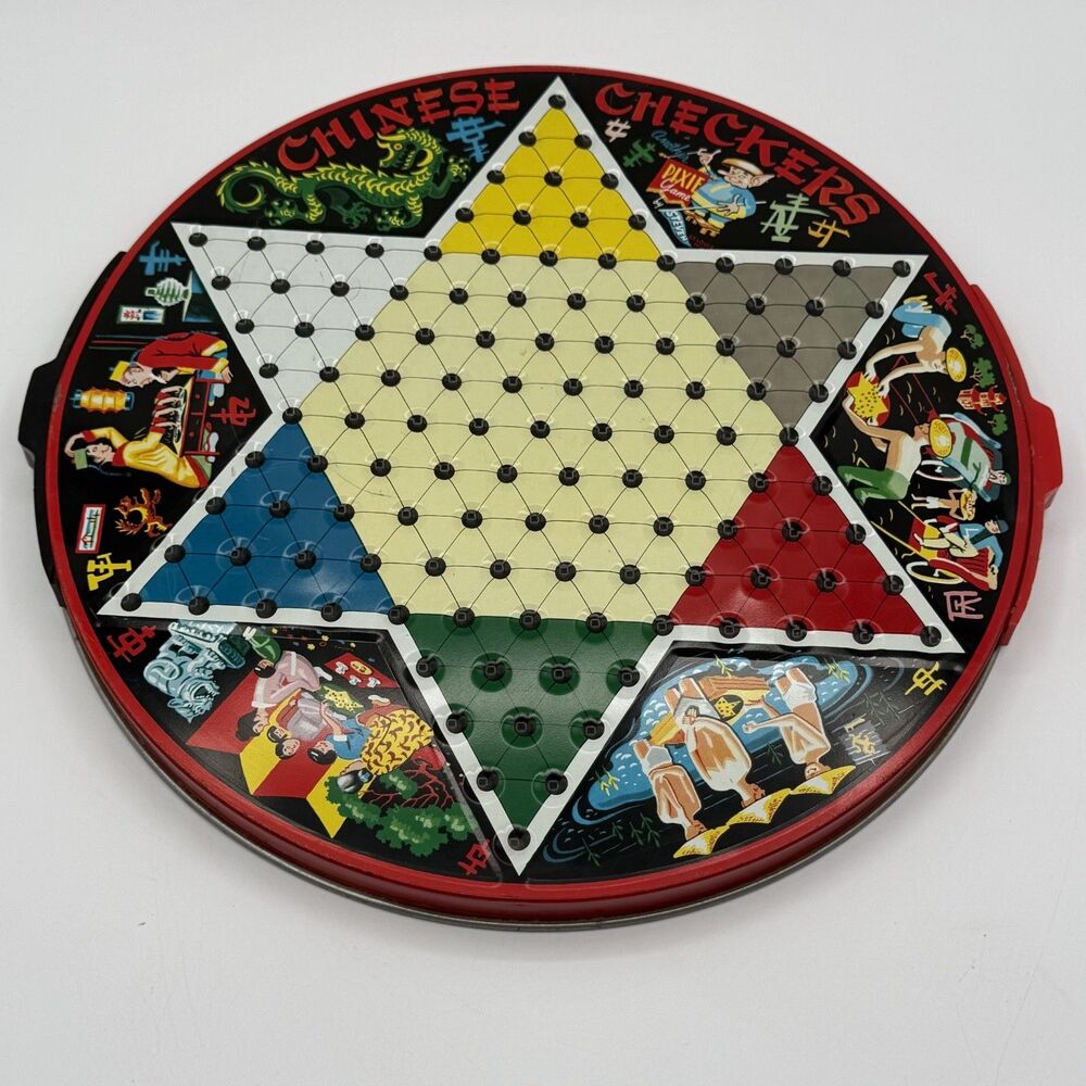 Vintage Ohio Art USA 12” Tin Chinese Checkers / Checkers Game Has Game Pieces